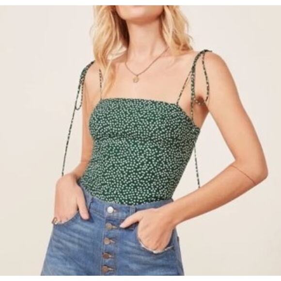 Reformation Meyer Top in Green Wyoming Size 6 Spaghetti Strap Tie - Picture 1 of 13